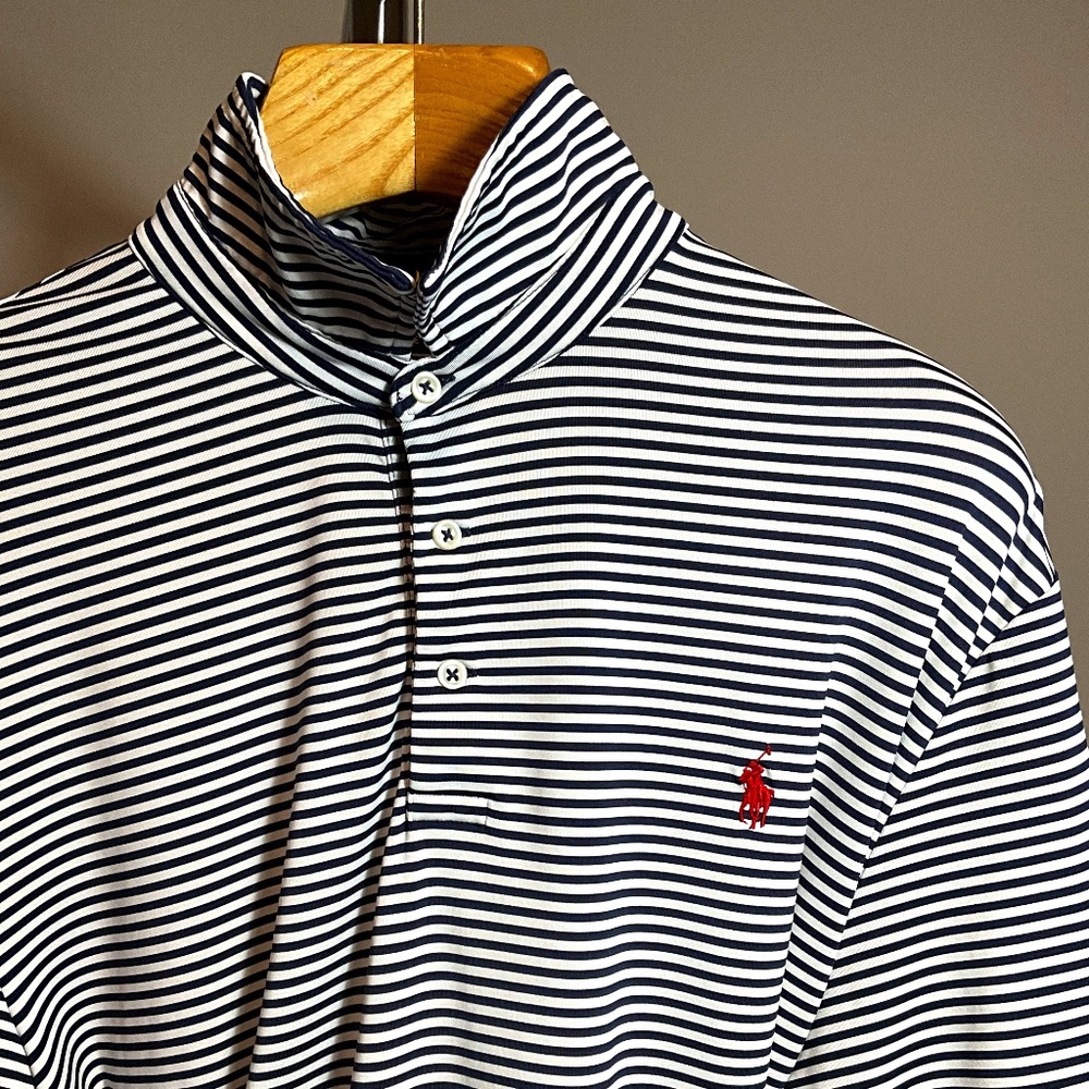 Polo RL Performance Golf Shirt- size XXL- blue and white